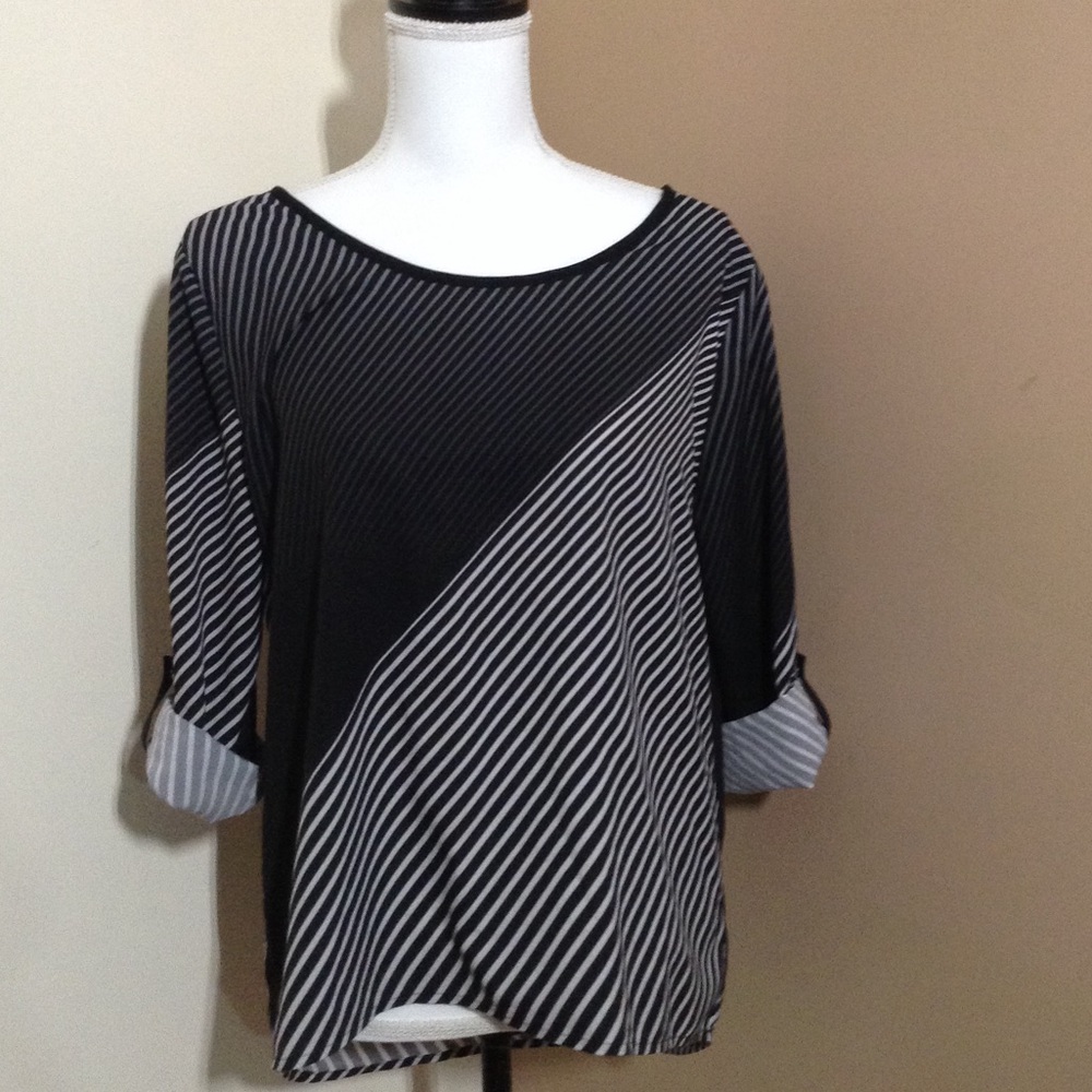 Calvin Klein | Striped Blouse | 3/4 Snap-Cuff Sleeves | Size M